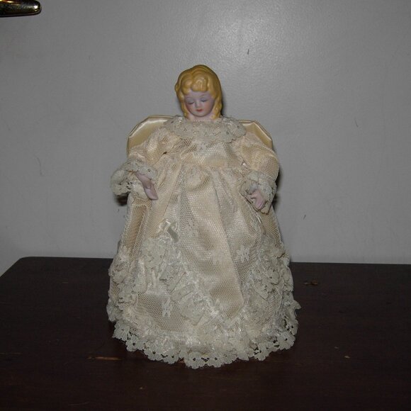 Vintage Angel Christmas Tree Topper Porcelain Head & Hands - Picture 1 of 4